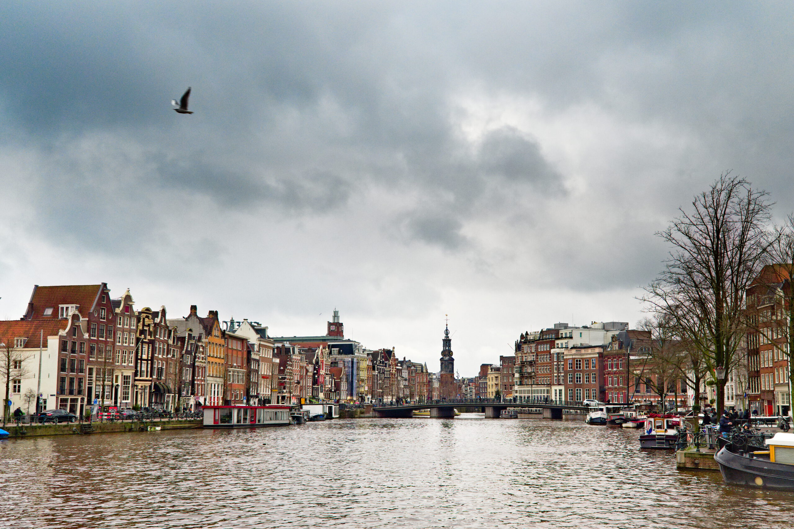 View on the Amstel and the Munttoren in Amsterdam